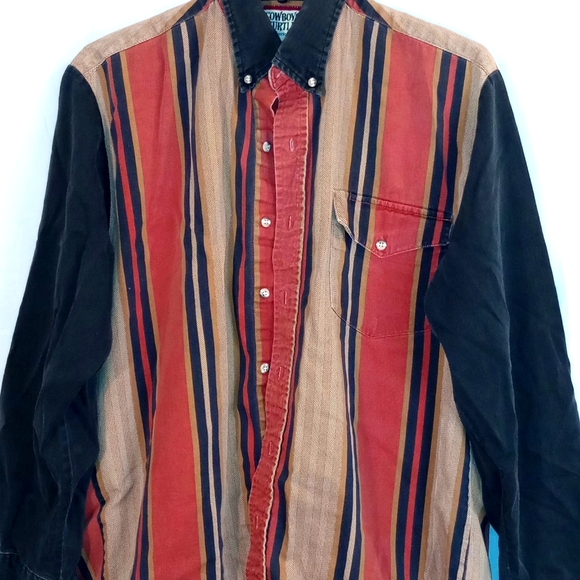 Vintage Cowboy Turtles Association 90's Striped Button Up Down Shirt Size Medium - Picture 3 of 6